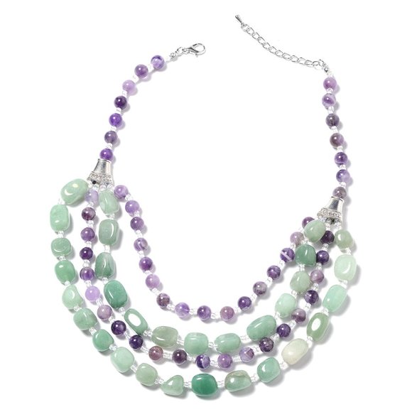 Amethyst and Aventurine Multi Strand Necklace - Picture 1 of 3